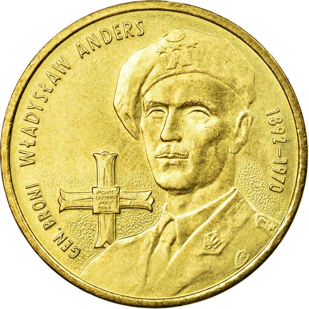 Coin, Poland, Gen. Wladyslaw Anders, 2 Zlote, 2002, Warsaw, EF(40-45), Brass