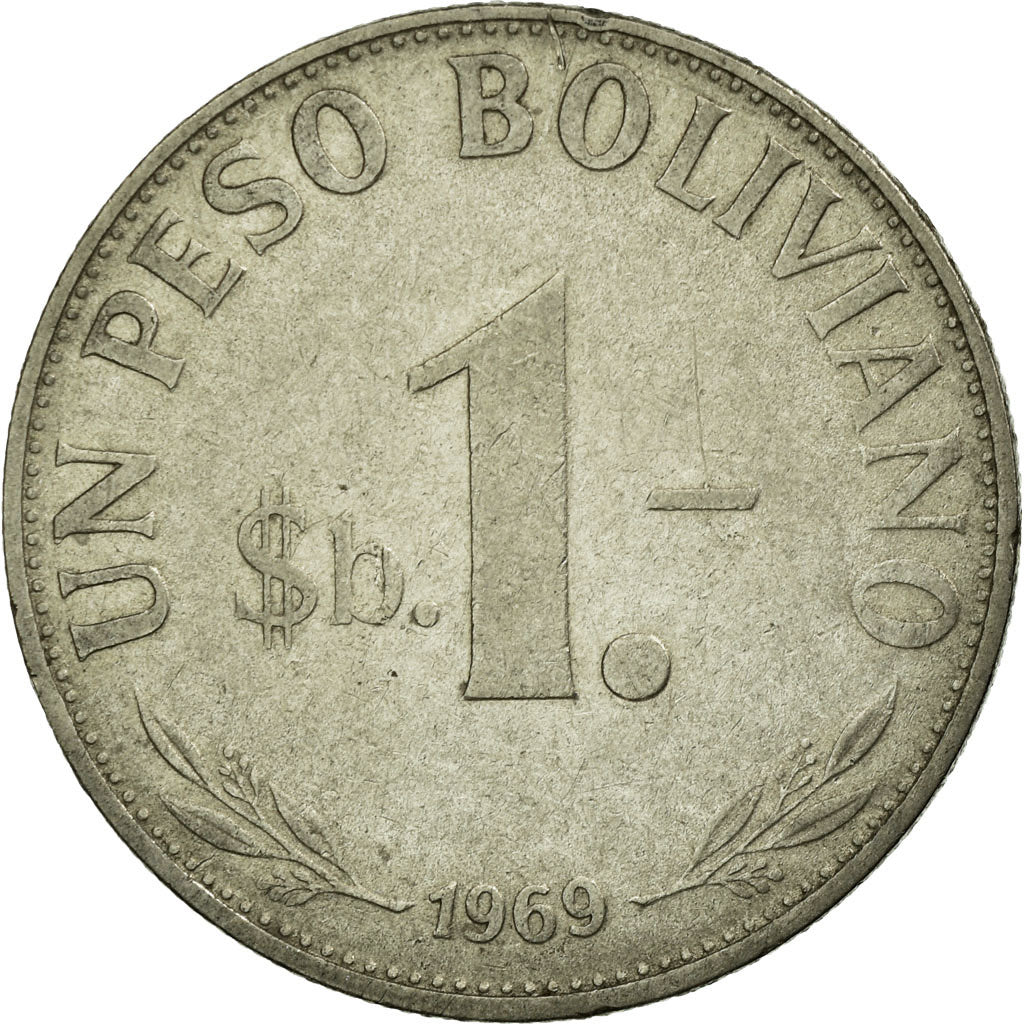 Moneda, Bolivia, F.A.O., Peso Boliviano, 1969, MBC, Níquel recubierto de acero