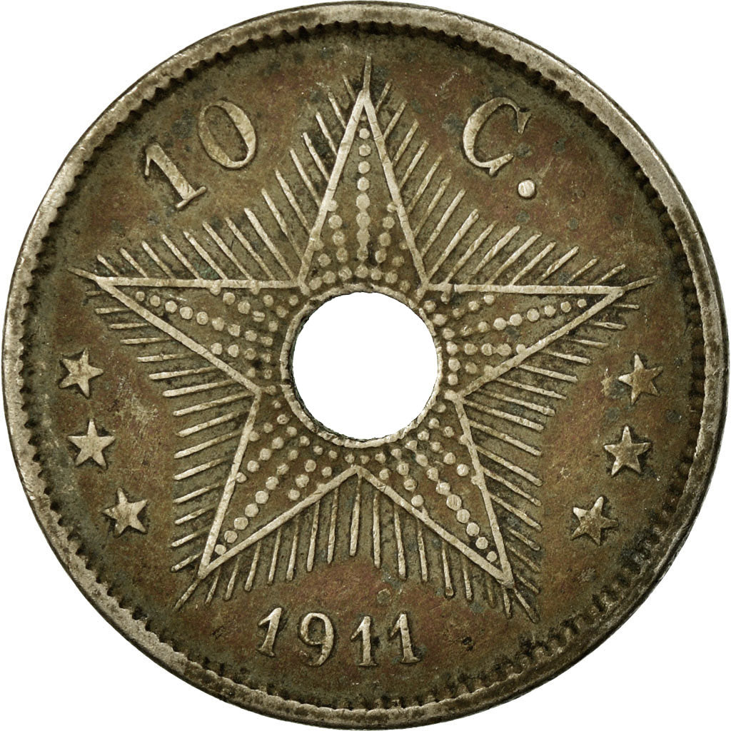 Coin, Belgian Congo, 10 Centimes, 1911, Heaton, VF(20-25), Copper-nickel, KM:18