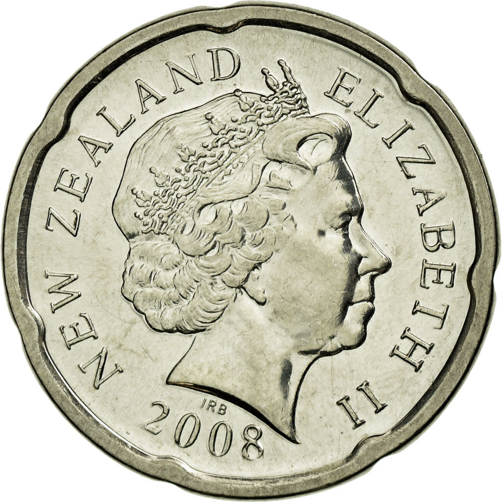 Moneda, Nueva Zelanda, Elizabeth II, 20 Cents, 2008, EBC, Níquel chapado en