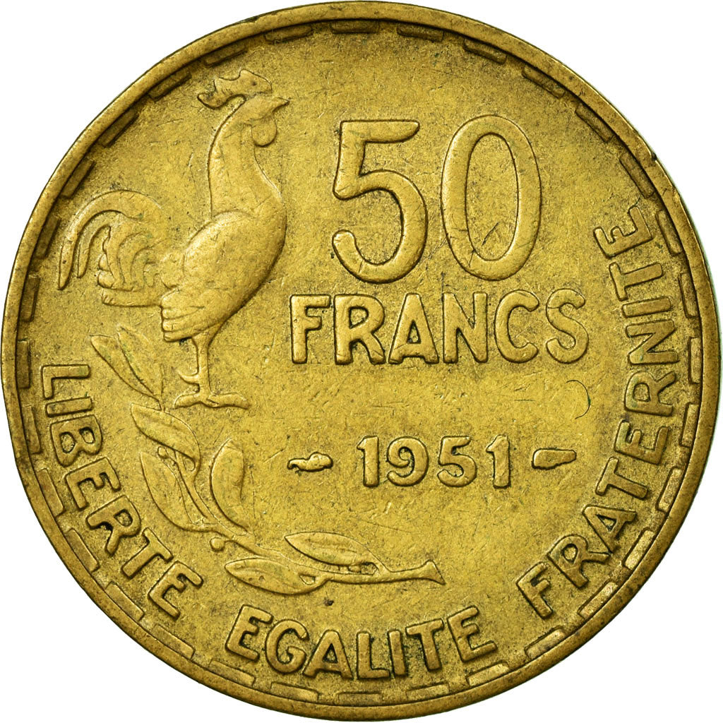 Moneta, Francja, Guiraud, 50 Francs, 1951, Paris, EF(40-45), Aluminium-Brąz