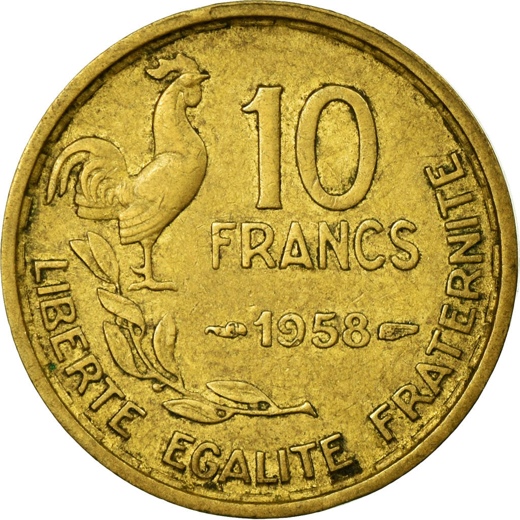 Coin, France, Guiraud, 10 Francs, 1958, Paris, EF(40-45), Aluminum-Bronze