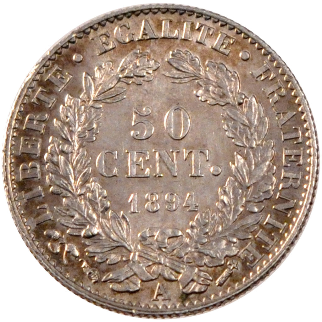 FRANCE, Cérès, 50 Centimes, 1894, Paris, KM #834.1, MS(60-62), Silver, 18, G...
