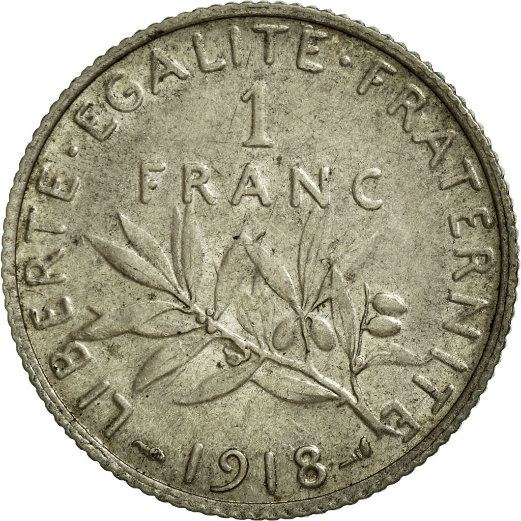 Coin, France, Semeuse, Franc, 1918, Paris, EF(40-45), Silver, KM:844.1