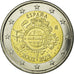 Espanha, 2 Euro, 10 years euro, 2012, AU(55-58), Bimetálico, KM:1252