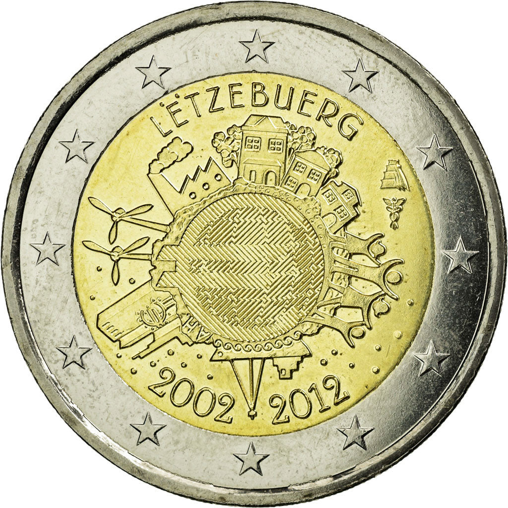 Luxembourg, 2 Euro, 10 ans de l'Euro, 2012, MS(63), Bi-Metallic, KM:119