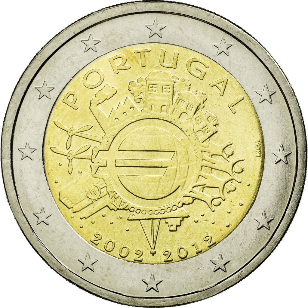 Portugal, 2 Euro, 10 ans de l'Euro, 2012, MS(63), Bi-Metallic, KM:812