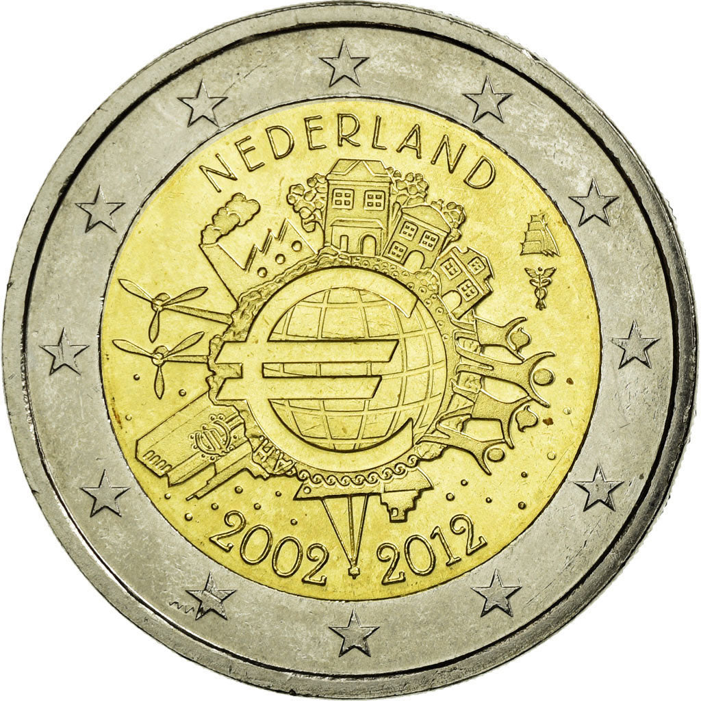 Netherlands, 2 Euro, 10 ans de l'Euro, 2012, EF(40-45), Bi-Metallic, KM:308