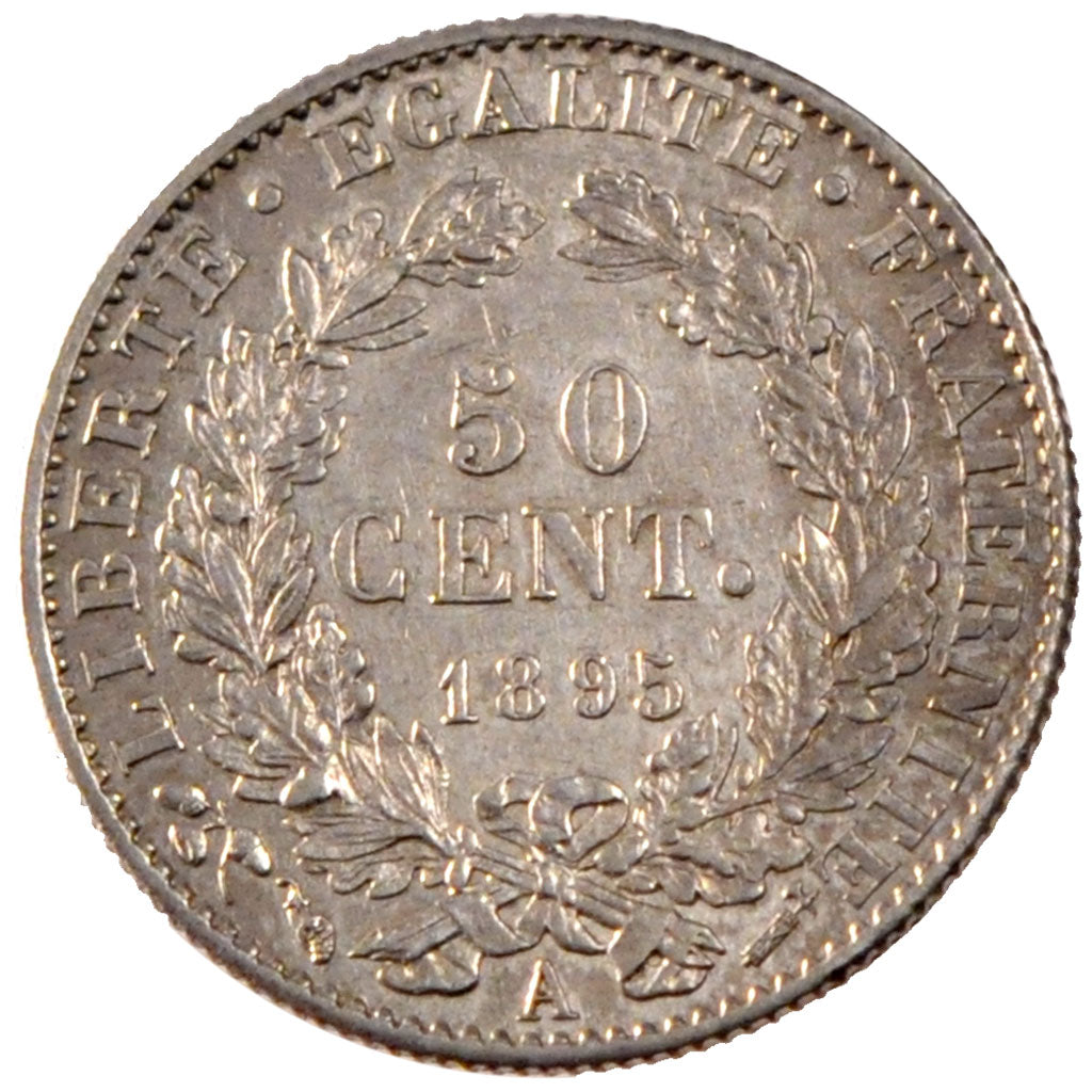FRANCE, Cérès, 50 Centimes, 1895, Paris, KM #834.1, AU(55-58), Silver, 18, G...