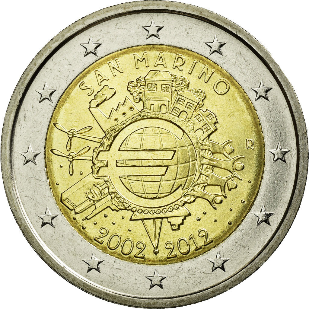 San Marino, 2 Euro, 10 ans de l euro, 2012, AU(55-58), Bi-Metallic, KM:519