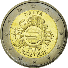 Malta, 2 Euro, 10 Jahre Euro, 2012, AU(55-58), Bi-Metallic, KM:139