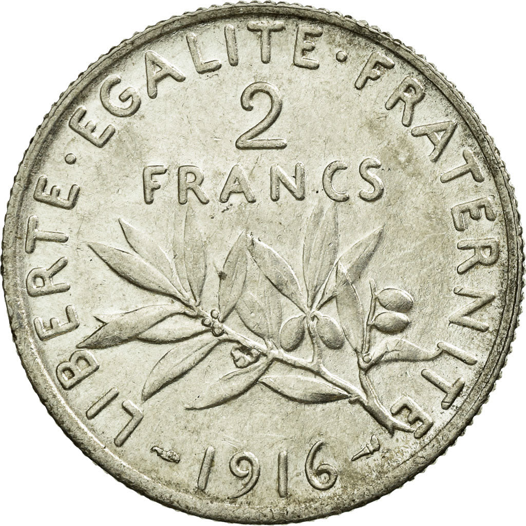 Coin, France, Semeuse, 2 Francs, 1916, Paris, AU(55-58), Silver, KM:845.1