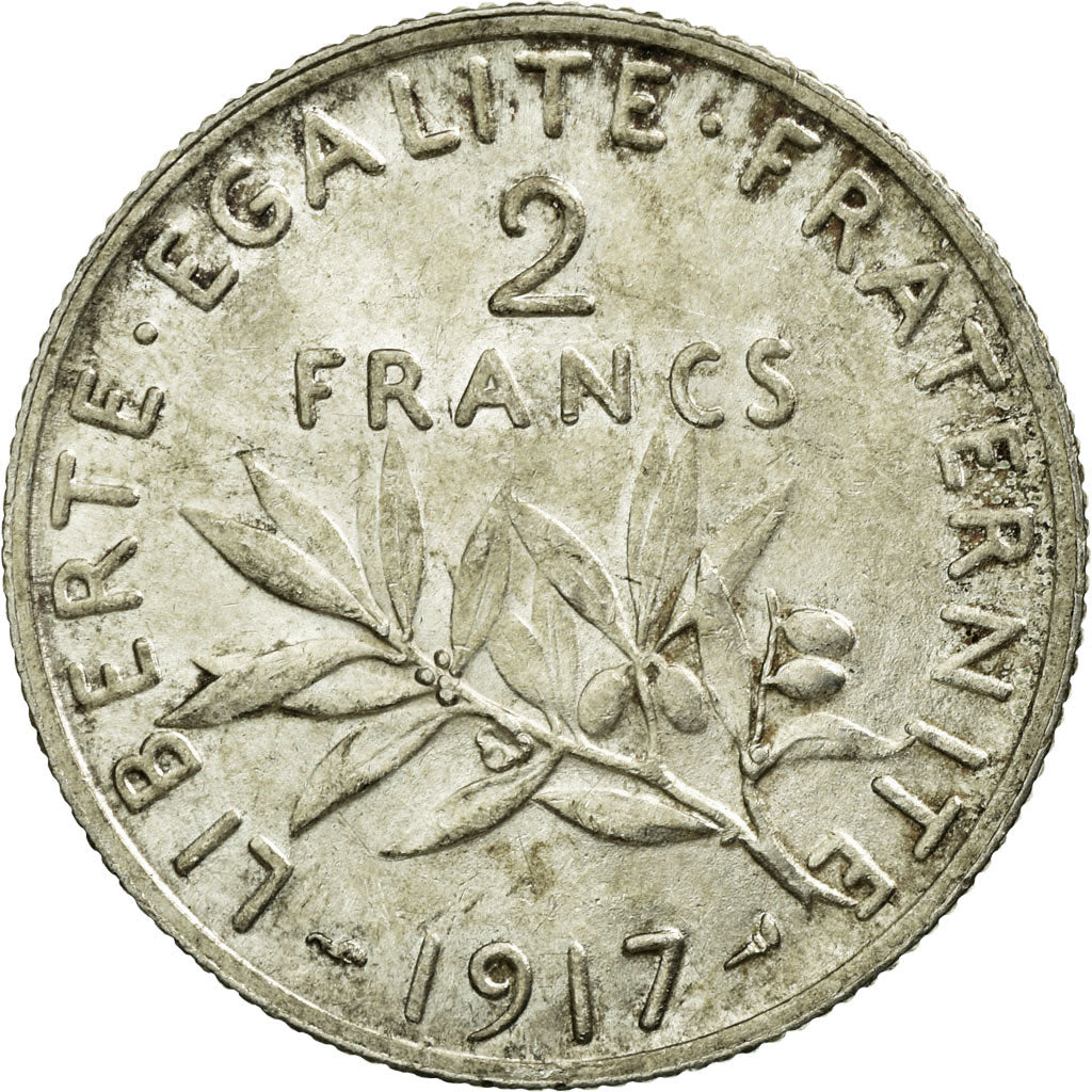 Coin, France, Semeuse, 2 Francs, 1917, Paris, AU(55-58), Silver, KM:845.1
