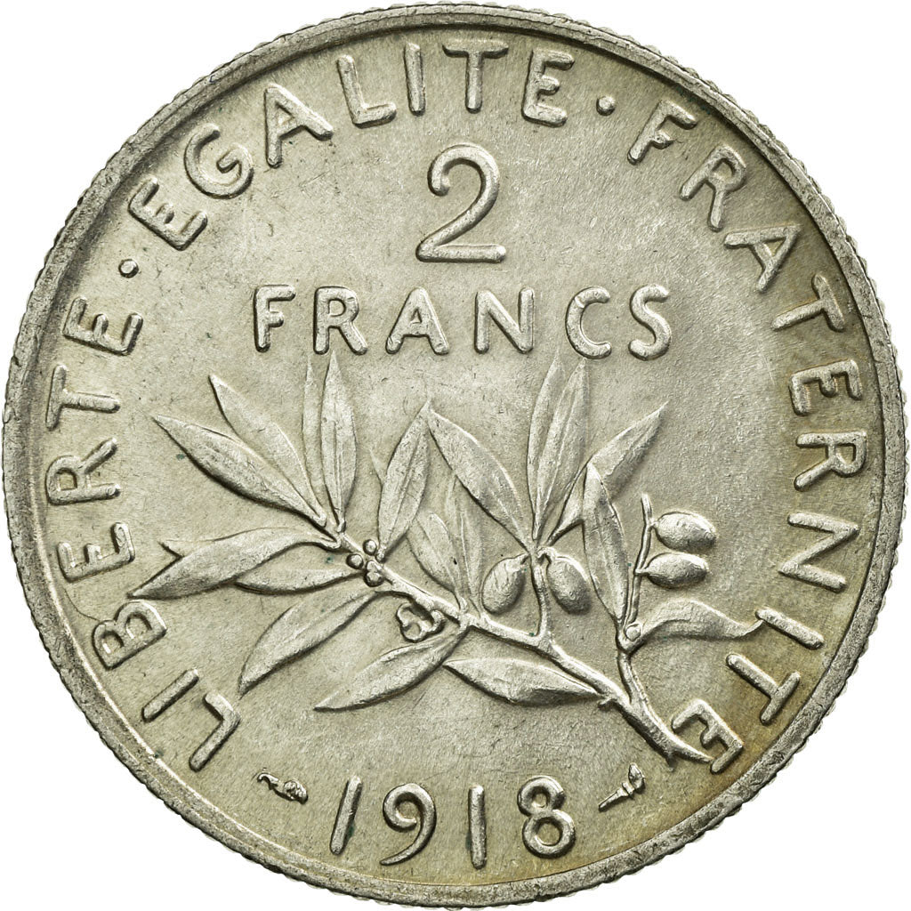 Coin, France, Semeuse, 2 Francs, 1918, Paris, AU(55-58), Silver, KM:845.1
