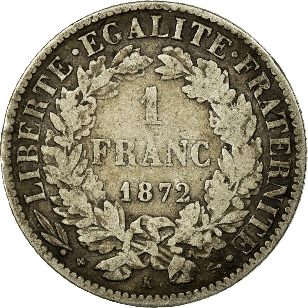 Monnaie, France, Cérès, Franc, 1872, Bordeaux, TB+, Argent, Gadoury:465a