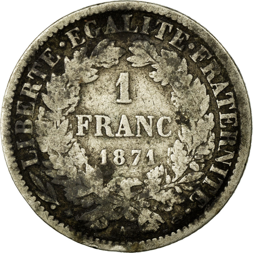 Coin, France, Cérès, Franc, 1871, Paris, VF(20-25), Silver, KM:822.1