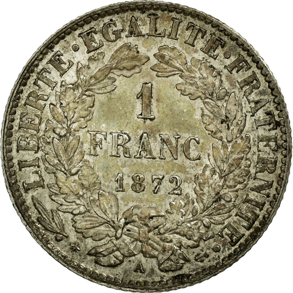 Coin, France, Cérès, Franc, 1872, Paris, AU(50-53), Silver, KM:822.1