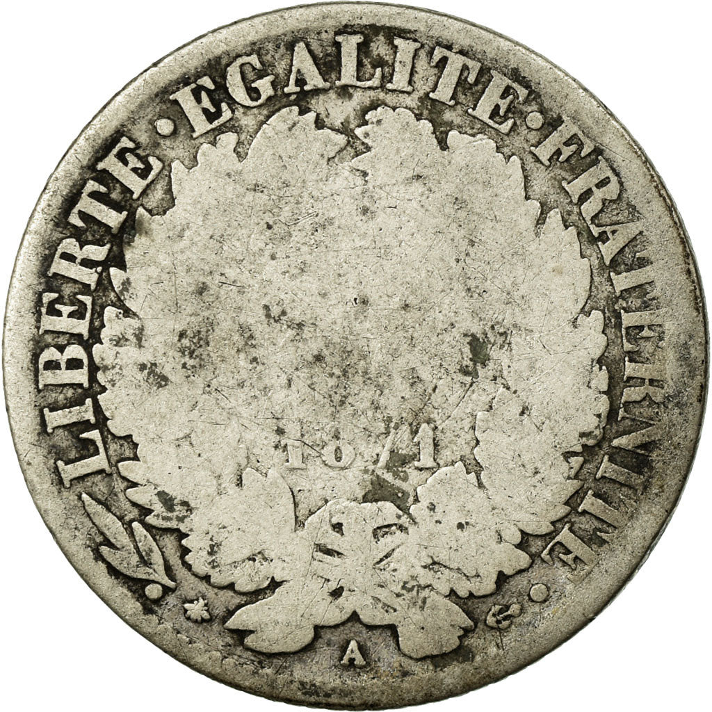 Moneda, Francia, Cérès, Franc, 1871, Paris, BC, Plata, KM:822.1, Gadoury:465