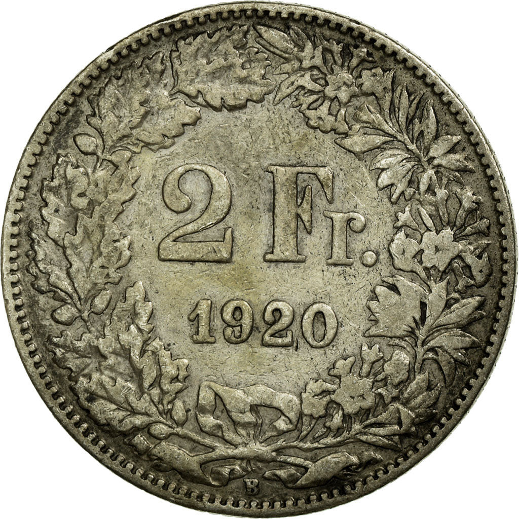 Coin, Switzerland, 2 Francs, 1920, Bern, VF(30-35), Silver, KM:21