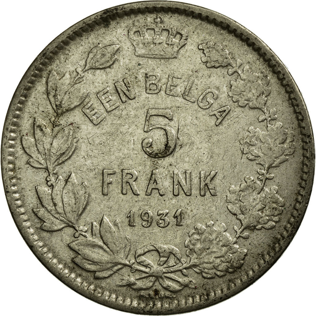 Moeda, Bélgica, 5 Francs, 5 Frank, 1931, EF(40-45), Níquel, KM:98