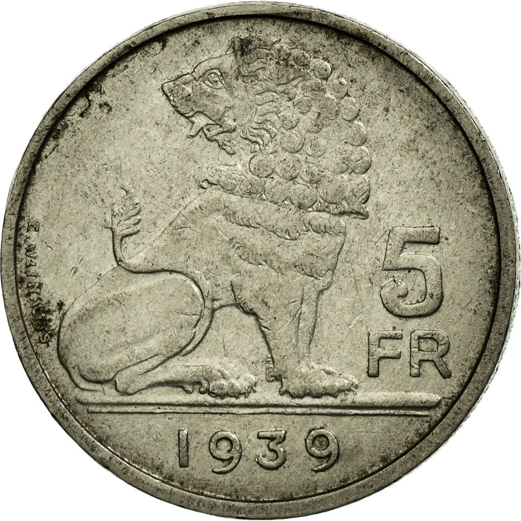 Coin, Belgium, 5 Francs, 5 Frank, 1939, VF(30-35), Nickel, KM:117.2
