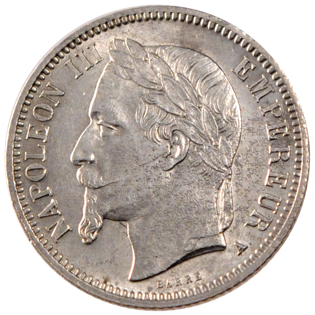 FRANCE, Napoléon III, Franc, 1868, Paris, KM #806.1, AU(55-58), Silver, Gadoury 