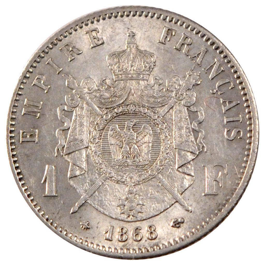 FRANCE, Napoléon III, Franc, 1868, Paris, KM #806.1, AU(55-58), Silver, Gadoury 