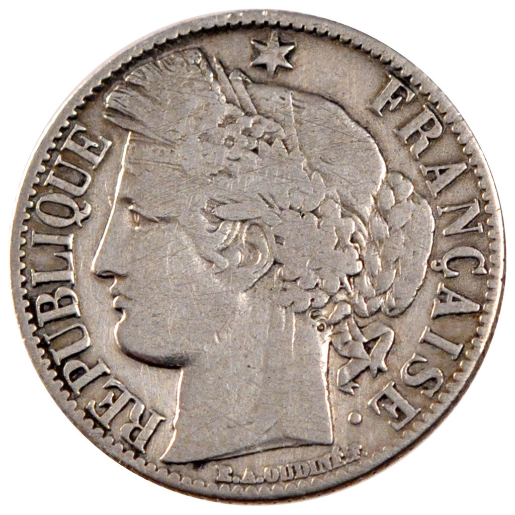 FRANCE, 1 Franc, 1872, Bordeaux, VF(20-25), Silver, Gadoury #465a, 4.78
