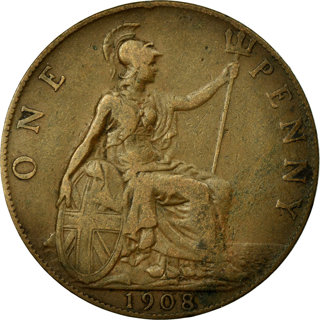 Coin, Great Britain, Edward VII, Penny, 1908, VF(30-35), Bronze, KM:794.2