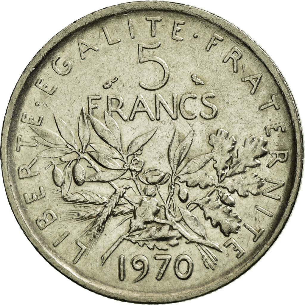 Moneda, Francia, Semeuse, 5 Francs, 1970, Paris, MBC, Níquel recubierto de