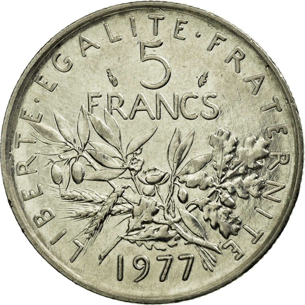 Moneta, Francia, Semeuse, 5 Francs, 1977, Paris, BB, Nichel placcato