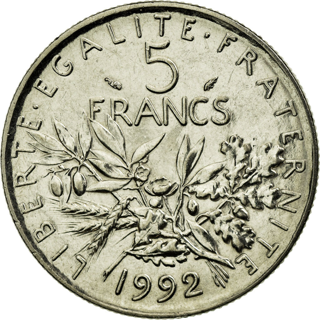 Coin, France, Semeuse, 5 Francs, 1992, Paris, AU(55-58), Nickel Clad