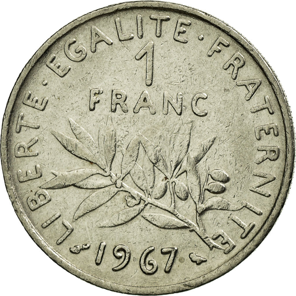 Moneta, Francia, Semeuse, Franc, 1967, Paris, BB, Nichel, KM:925.1, Gadoury:474