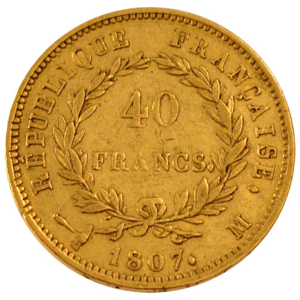 Francia, Napoléon I, 40 Francs, 1807, Toulouse, MB+, Oro, Gadoury:1082a
