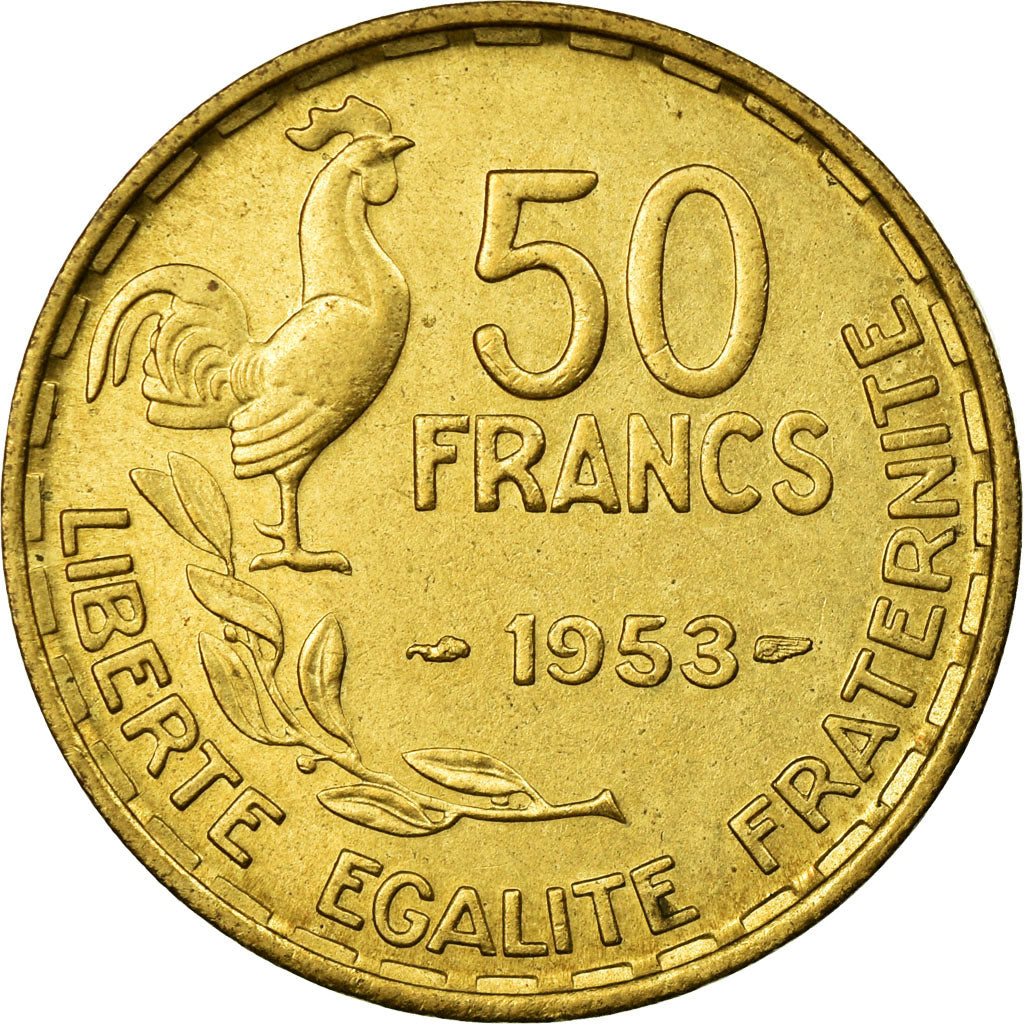 Moeda, França, Guiraud, 50 Francs, 1953, Paris, AU(50-53), Alumínio-Bronze