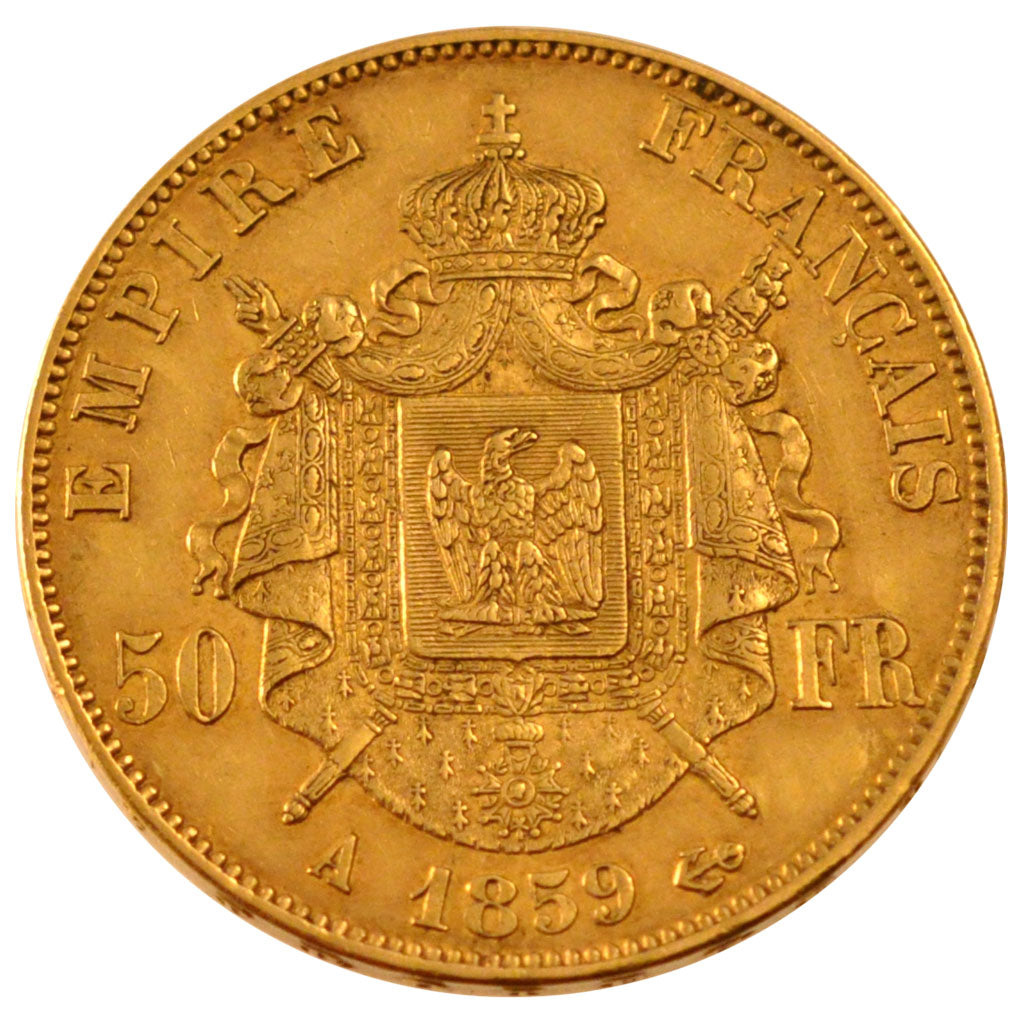 FRANCE, Napoléon III, 50 Francs, 1859, Paris, KM #785.1, AU(50-53), Gold, Gadour