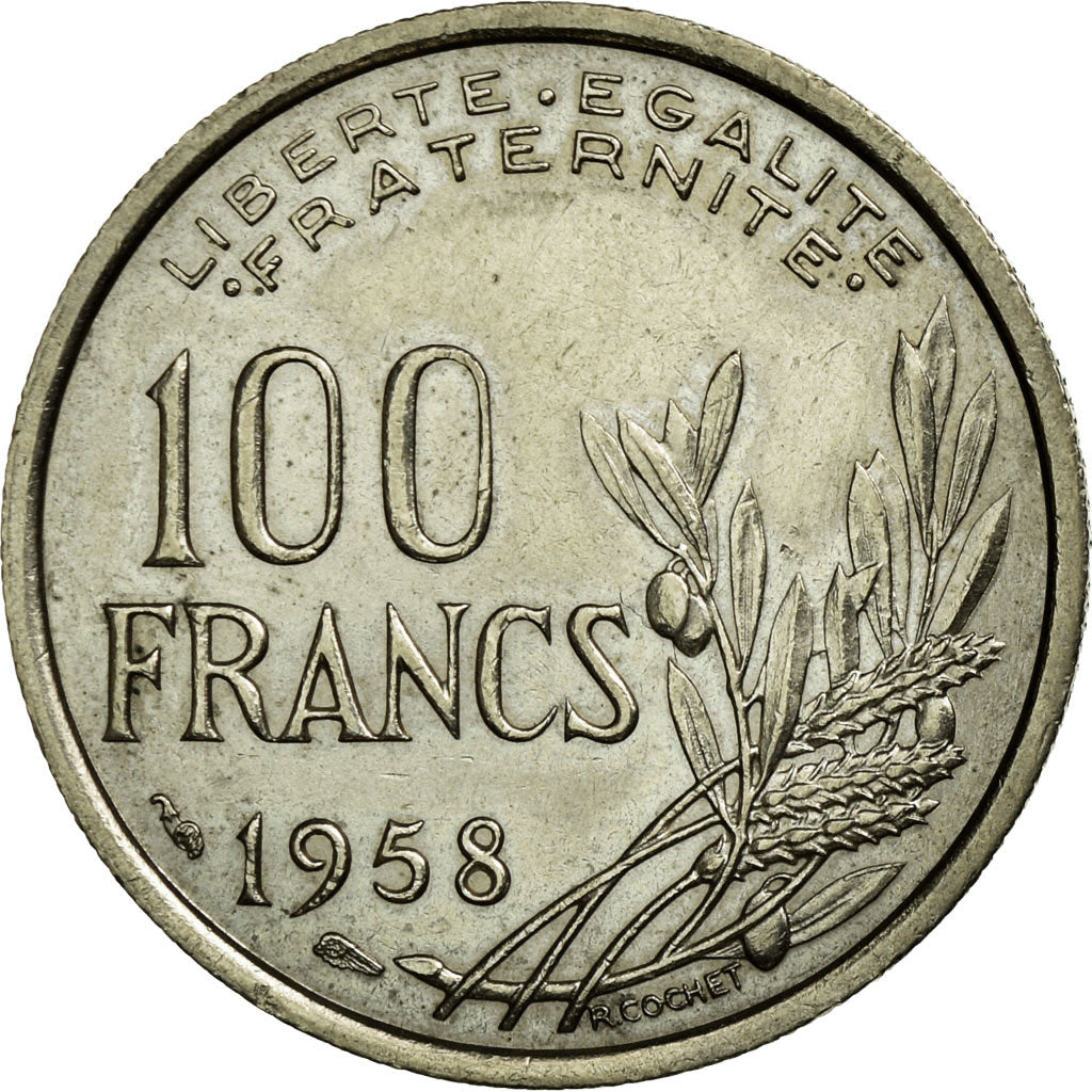 Moneda, Francia, Cochet, 100 Francs, 1958, MBC+, Cobre - níquel, KM:919.1