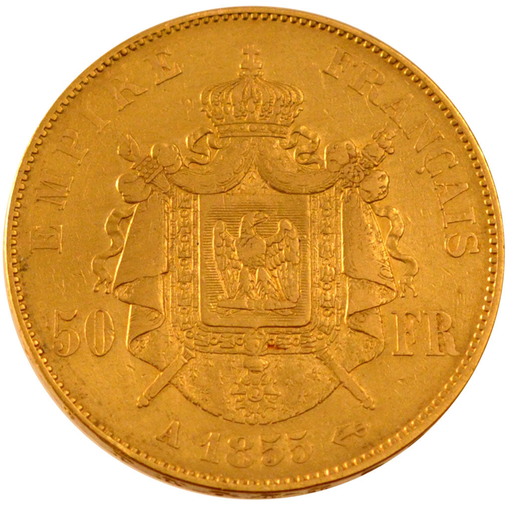 FRANCE, Napoléon III, 50 Francs, 1855, Paris, KM #785.1, VF(30-35), Gold, Gadour
