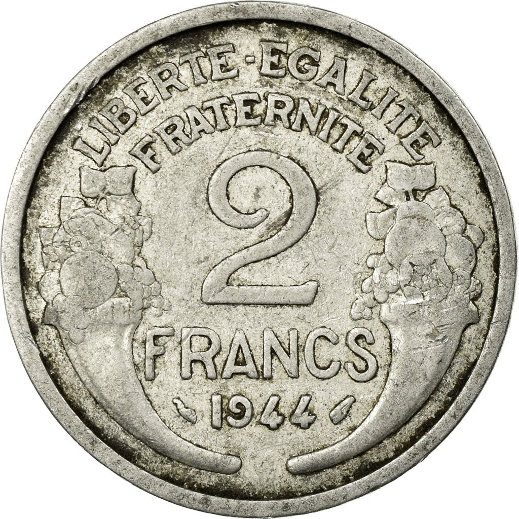 Münze, Frankreich, Morlon, 2 Francs, 1944, S+, Aluminium, KM:886a.1