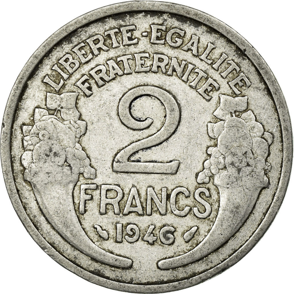 Moneda, Francia, Morlon, 2 Francs, 1946, MBC, Aluminio, KM:886a.1, Gadoury:538a