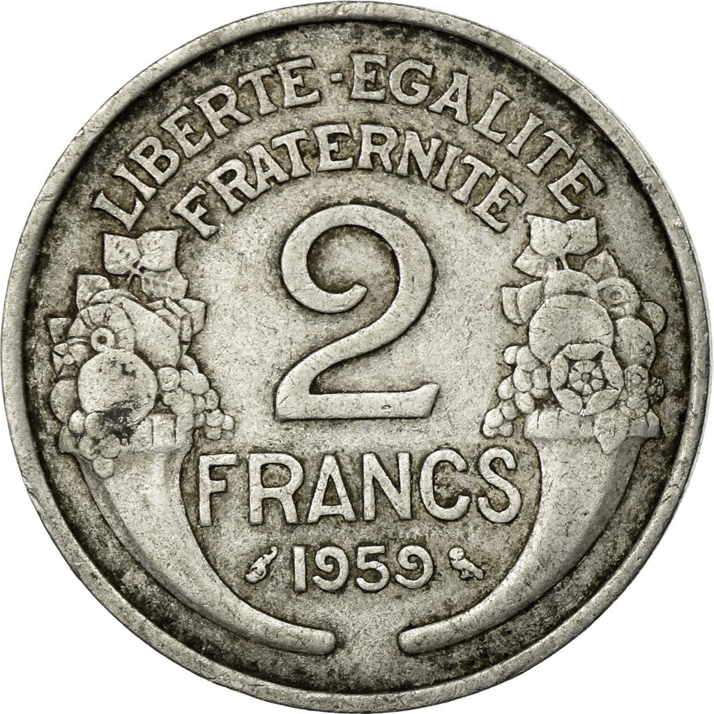 Moneta, Francja, Morlon, 2 Francs, 1959, Paris, EF(40-45), Aluminium, KM:886a.1
