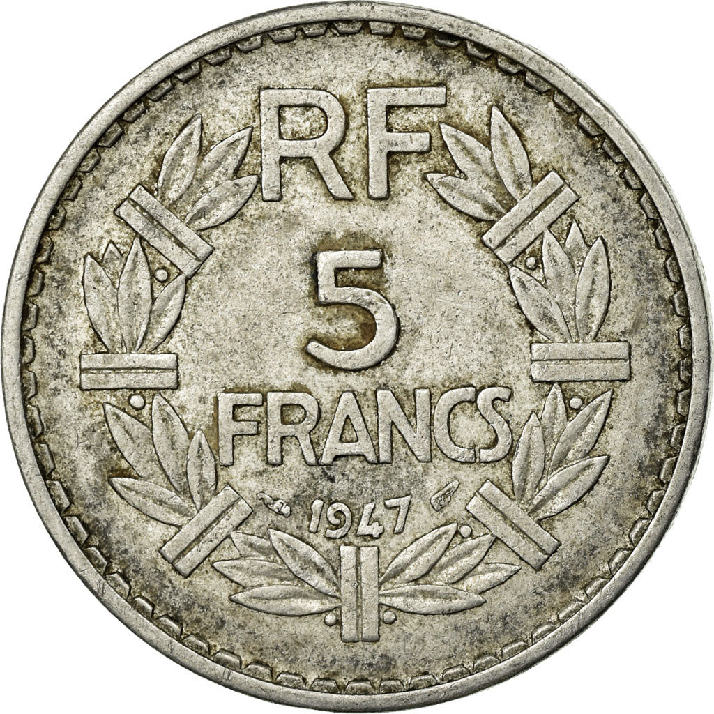 Moneda, Francia, Lavrillier, 5 Francs, 1947, Paris, BC+, Aluminio, KM:888b.1