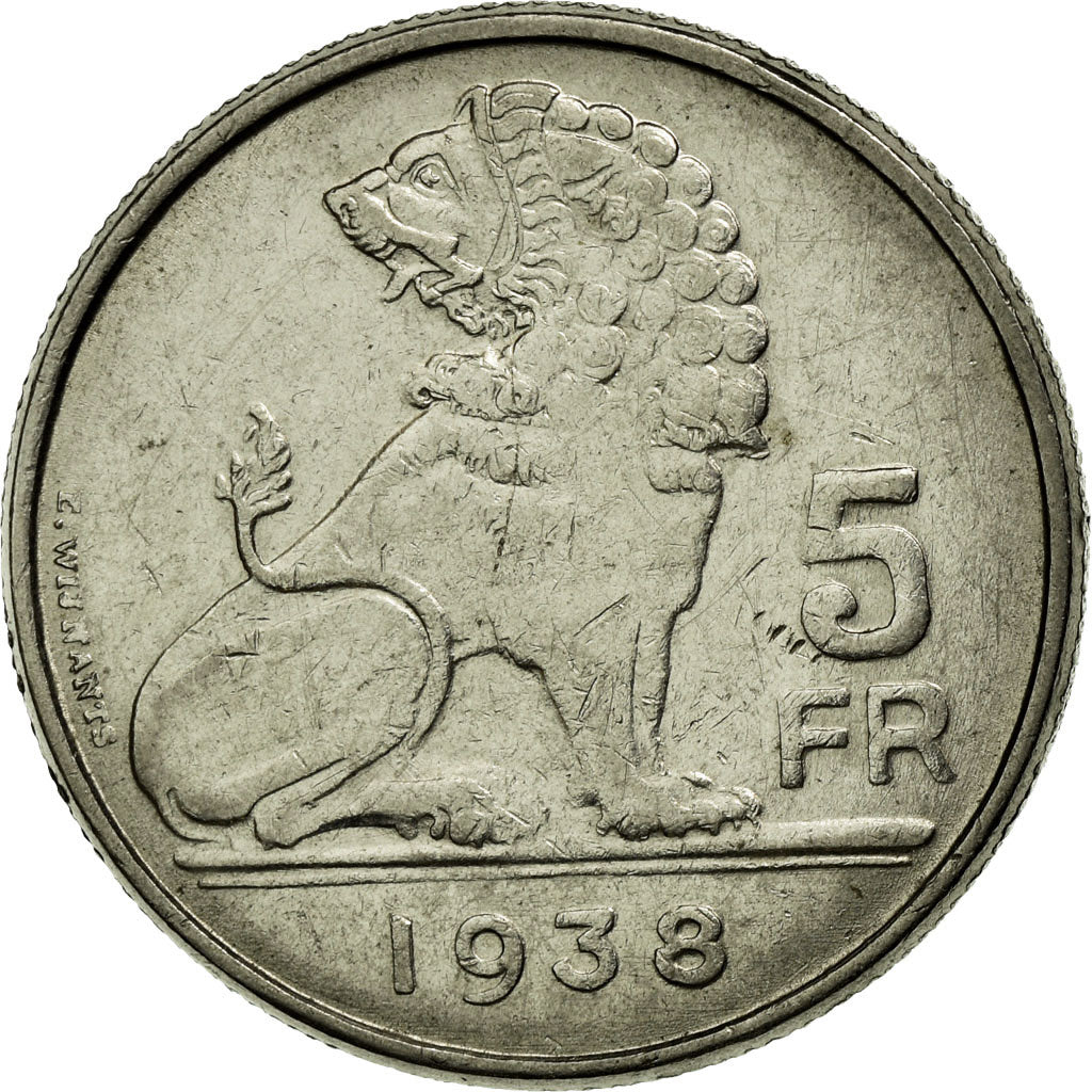 Coin, Belgium, 5 Francs, 5 Frank, 1938, EF(40-45), Nickel, KM:117.1