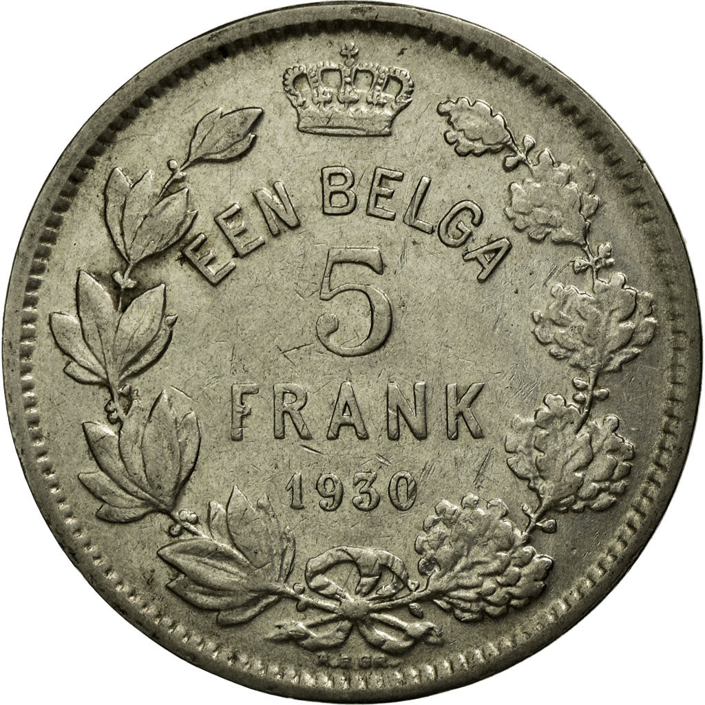 Moneda, Bélgica, 5 Francs, 5 Frank, 1930, MBC, Níquel, KM:98