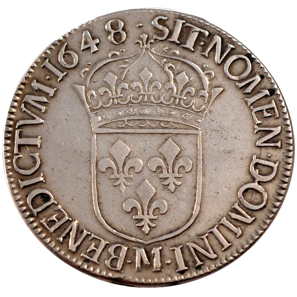 FRANCE, Écu à la mèche longue, ECU, 1648, Toulouse, KM #155.11, EF(40-45), Silve