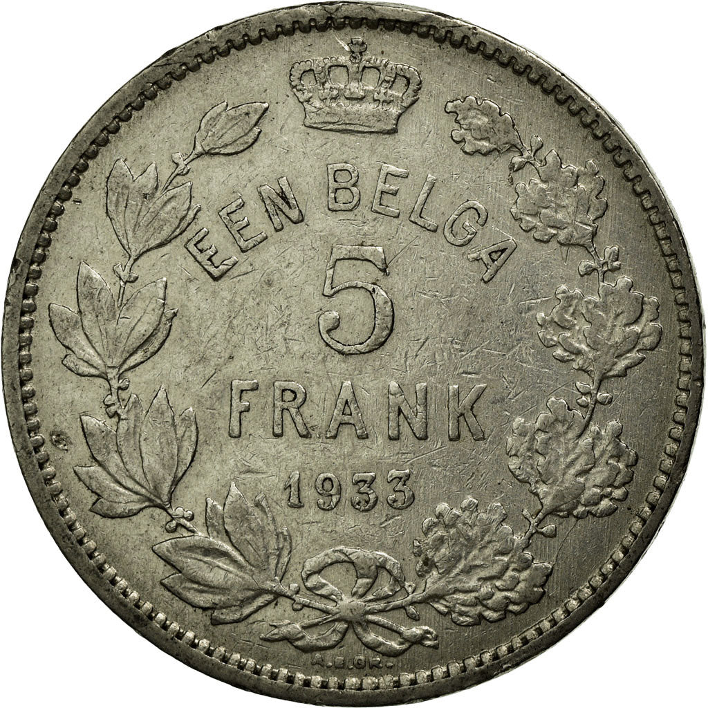 Coin, Belgium, 5 Francs, 5 Frank, 1933, VF(20-25), Nickel, KM:98