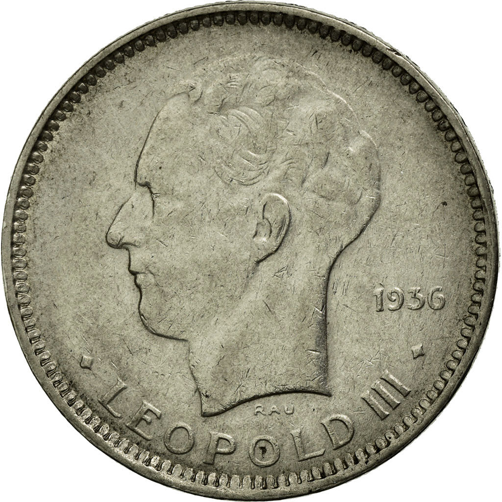 Coin, Belgium, 5 Francs, 5 Frank, 1936, VF(30-35), Nickel, KM:108