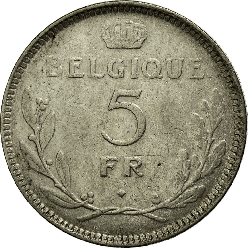 Coin, Belgium, 5 Francs, 5 Frank, 1937, EF(40-45), Nickel, KM:108