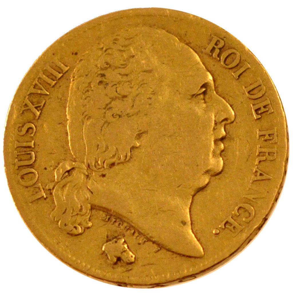 FRANCE, Louis XVIII, 20 Francs, 1818, Paris, KM #712.1, EF(40-45), Gold,...