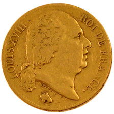 FRANCE, Louis XVIII, 20 Francs, 1818, Paris, KM #712.1, EF(40-45), Gold,...